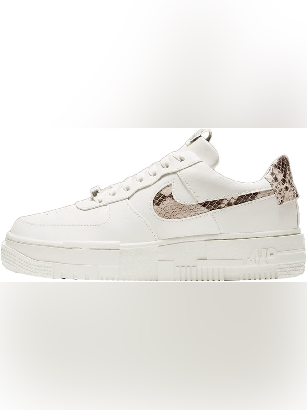 Nike AF1 White Platform Sneakers with Snake-Print Swoosh Everyday Staple Trendy - Picture 5 of 14